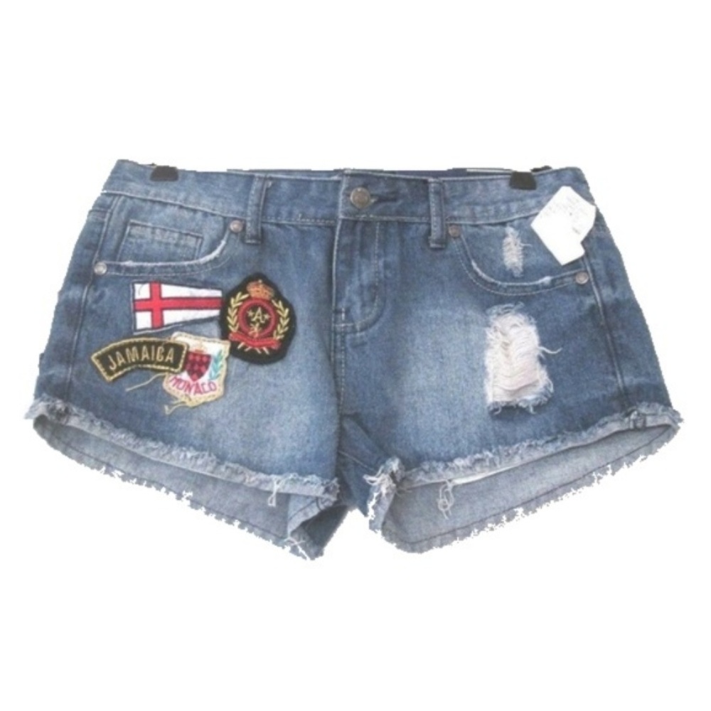 nwt aviva jeans cotton denim patches shorts size 5